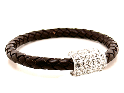 Braccialetto Intreccio Chocolate Chiusura Magnetica Cristalli Bianco