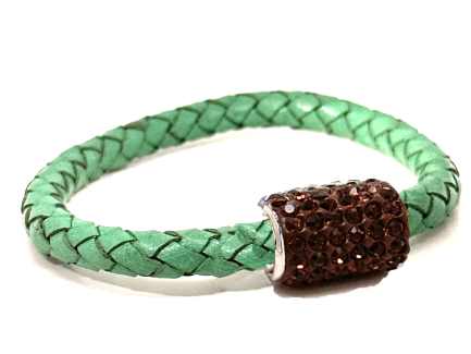 Braccialetto Intreccio Grass Chiusura Magnetica Cristalli Marrone