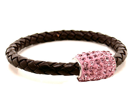 Braccialetto Intreccio Chocolate Chiusura Magnetica Cristalli Rosa
