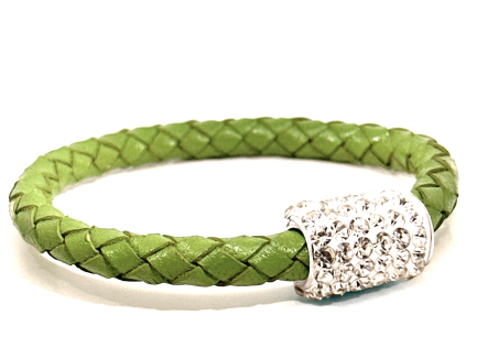 Braccialetto Intreccio Olive Chiusura Magnetica Cristalli Bianco
