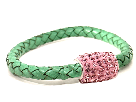 Braccialetto Intreccio Grass Chiusura Magnetica Cristalli Rosa