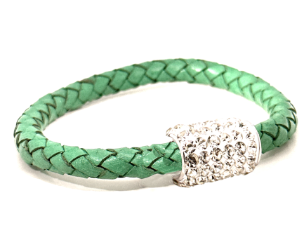 Braccialetto Intreccio Grass Chiusura Magnetica Cristalli Bianco