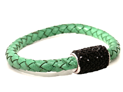 Braccialetto Intreccio Grass Chiusura Magnetica Cristalli Nero