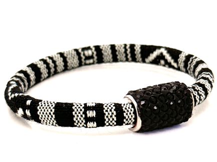 Braccialetto Kilim Black & White Chiusura Magnetica Cristalli Nero