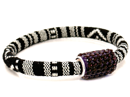 Braccialetto Kilim Black & White Chiusura Magnetica Cristalli Viola
