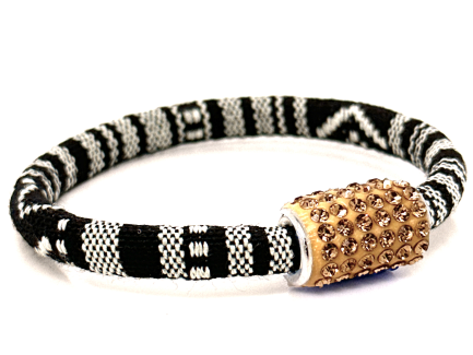 Braccialetto Kilim Black & White Chiusura Magnetica Cristalli Oro