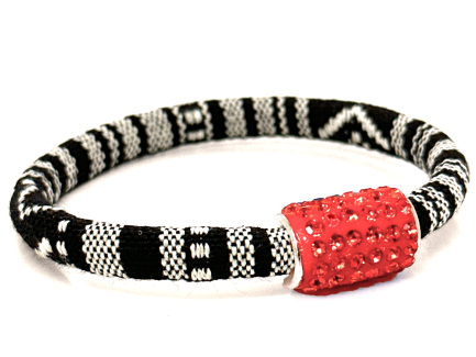 Braccialetto Kilim Black & White Chiusura Magnetica Cristalli Arancione