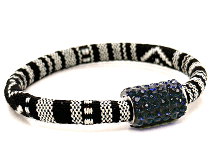 Braccialetto Kilim Black & White Chiusura Magnetica Cristalli Blu Notte
