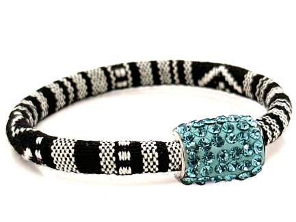 Braccialetto Kilim Black & White Chiusura Magnetica Cristalli Turchese