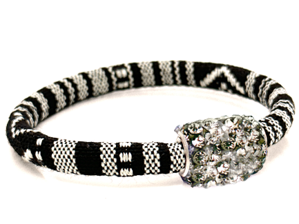 Braccialetto Kilim Black & White Chiusura Magnetica Cristalli Grigio Perla