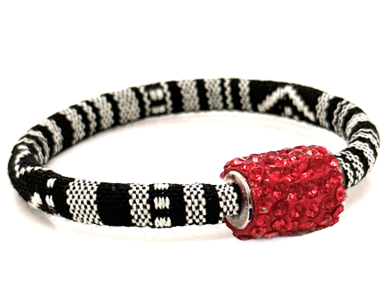 Braccialetto Kilim Black & White Chiusura Magnetica Cristalli Rosso