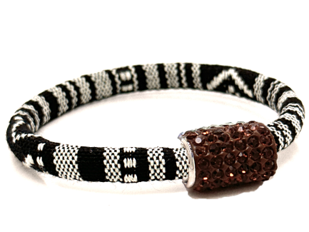 Braccialetto Kilim Black & White Chiusura Magnetica Cristalli Marrone