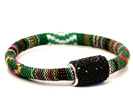Braccialetto Kilim Green Chiusura Magnetica Cristalli Nero