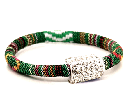 Braccialetto Kilim Green Chiusura Magnetica Cristalli Bianco