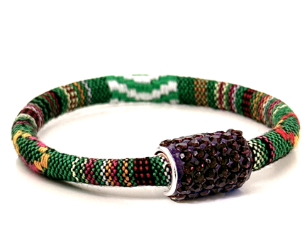 Braccialetto Kilim Green Chiusura Magnetica Cristalli Viola