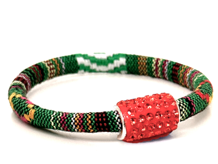 Braccialetto Kilim Green Chiusura Magnetica Cristalli Arancione