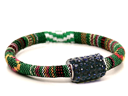 Braccialetto Kilim Green Chiusura Magnetica Cristalli Blu Notte