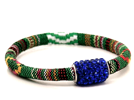 Braccialetto Kilim Green Chiusura Magnetica Cristalli Blu