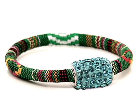 Braccialetto Kilim Green Chiusura Magnetica Cristalli Turchese