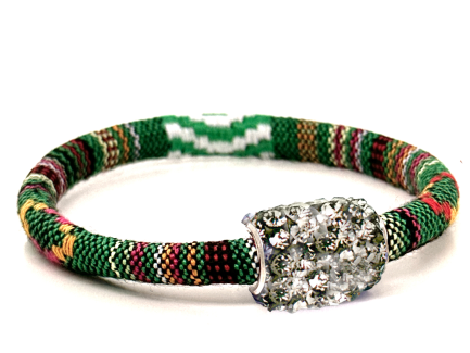 Braccialetto Kilim Green Chiusura Magnetica Cristalli Grigio Perla