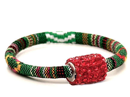 Braccialetto Kilim Green Chiusura Magnetica Cristalli Rosso