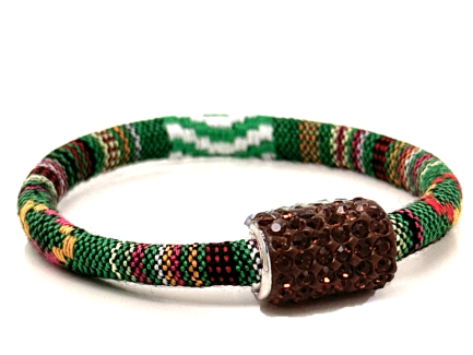 Braccialetto Kilim Green Chiusura Magnetica Cristalli Marrone
