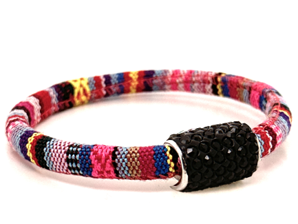Pink Kilim Bracelet Magnetic Closure Black Crystals