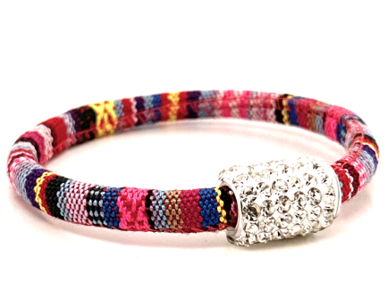 Pink Kilim Bracelet Magnetic Closure White Crystals