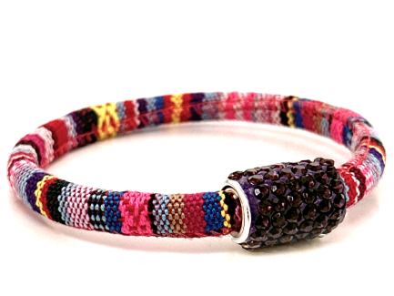 Pink Kilim Bracelet Magnetic Closure Purple Crystals
