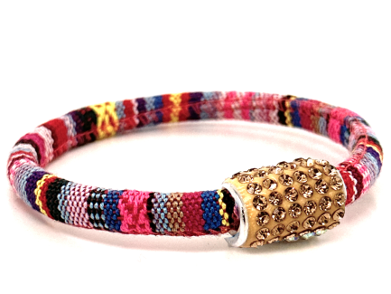 Pink Kilim Bracelet Magnetic Closure Gold Crystals