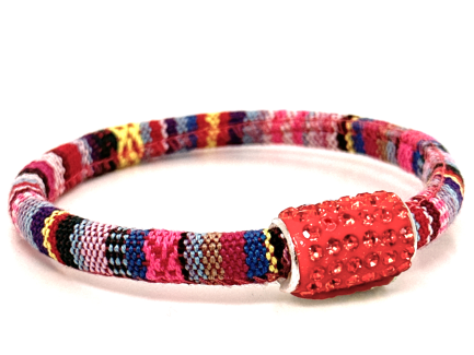 Pink Kilim Bracelet Magnetic Closure Orange Crystals