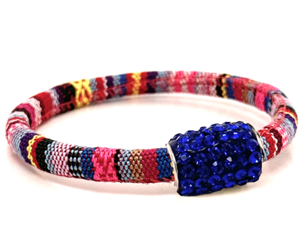 Pink Kilim Bracelet Magnetic Closure Blue Crystals