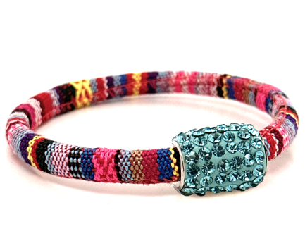 Pink Kilim Bracelet Magnetic Closure Turquoise Crystals