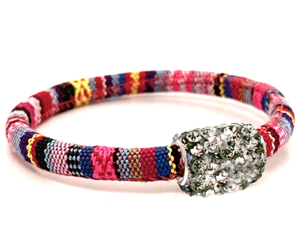 Pink Kilim Bracelet Magnetic Closure Grey Crystals