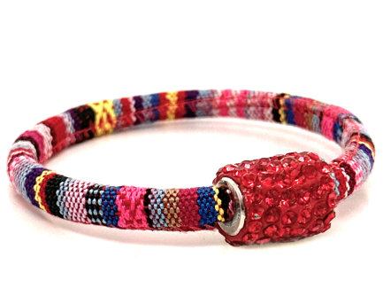Pink Kilim Bracelet Magnetic Closure Red Crystals