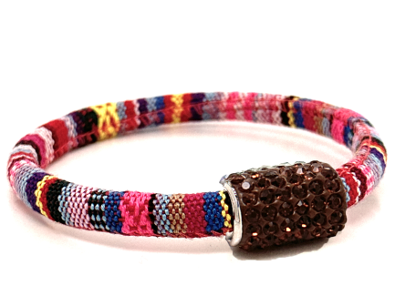 Pink Kilim Bracelet Magnetic Closure Brown Crystals