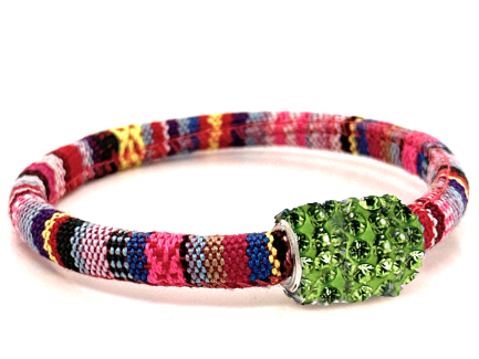 Pink Kilim Bracelet Magnetic Closure Green Crystals