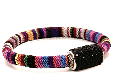 Braccialetto Kilim Rainbow Chiusura Magnetica Cristalli Nero