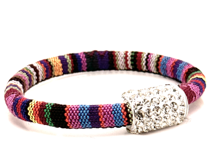 Braccialetto Kilim Rainbow Chiusura Magnetica Cristalli Bianco
