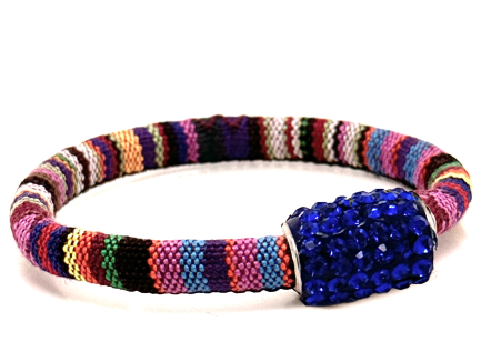 Braccialetto Kilim Rainbow Chiusura Magnetica Cristalli Blu