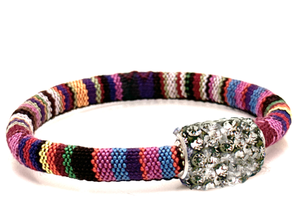 Braccialetto Kilim Rainbow Chiusura Magnetica Cristalli Grigio Perla