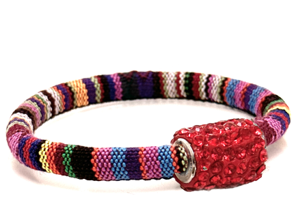Braccialetto Kilim Rainbow Chiusura Magnetica Cristalli Rosso