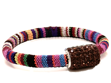 Braccialetto Kilim Rainbow Chiusura Magnetica Cristalli Marrone