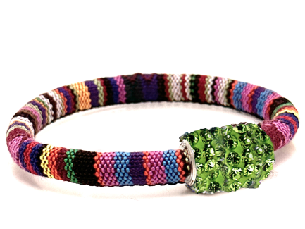 Braccialetto Kilim Rainbow Chiusura Magnetica Cristalli Verde Chiaro