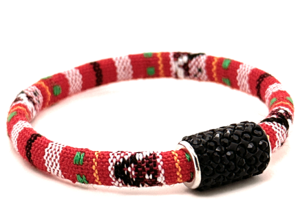 Braccialetto Kilim Red Chiusura Magnetica Cristalli Nero