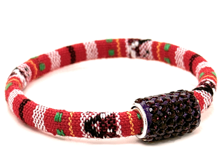 Braccialetto Kilim Red Chiusura Magnetica Cristalli Viola