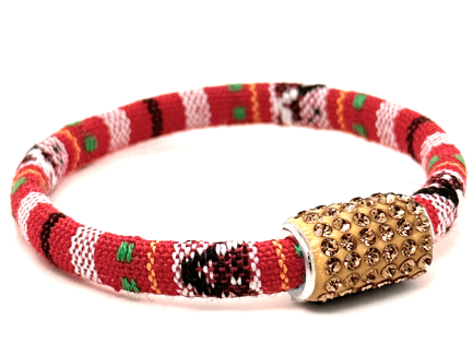 Braccialetto Kilim Red Chiusura Magnetica Cristalli Oro