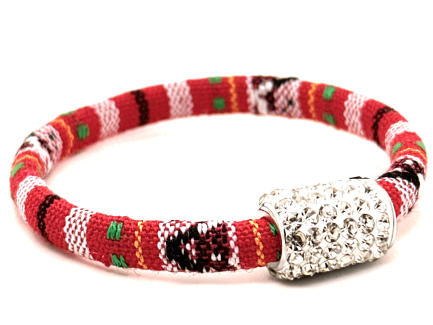 Braccialetto Kilim Red Chiusura Magnetica Cristalli Bianco