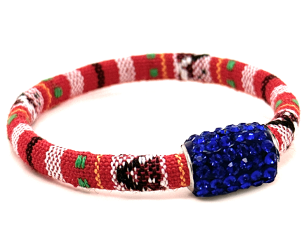 Braccialetto Kilim Red Chiusura Magnetica Cristalli Blu