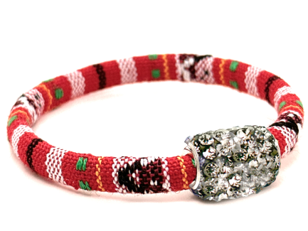 Braccialetto Kilim Red Chiusura Magnetica Cristalli Grigio Perla